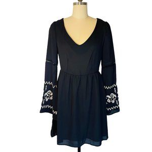 Stetson Black Western Dress Crepe Embroidered Stitched Bell Sleeve sz 8 $180 NWT
